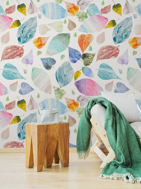 Colorful Leaf Pattern Wallpaper Mural