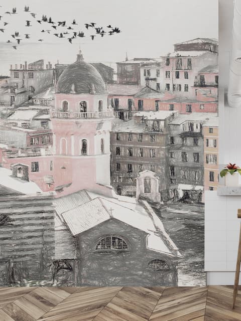 Papier peint panoramique ville au fusain