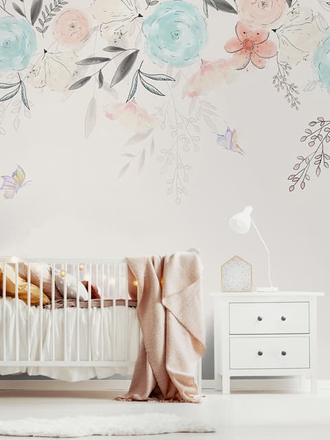 Vintage Soft Blue Vine Flowers Wallpaper Mural