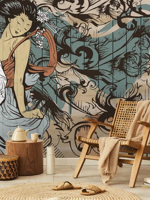 Retro Japanese Artistic Girl Wallpaper Mural