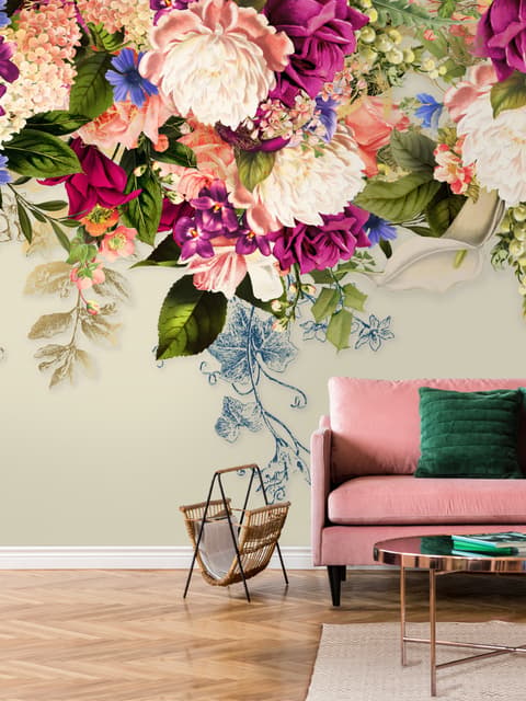 Classical Colorful Vine Flowers Wallpaper Mural