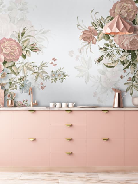 Papier peint panoramique fleurs roses vintage