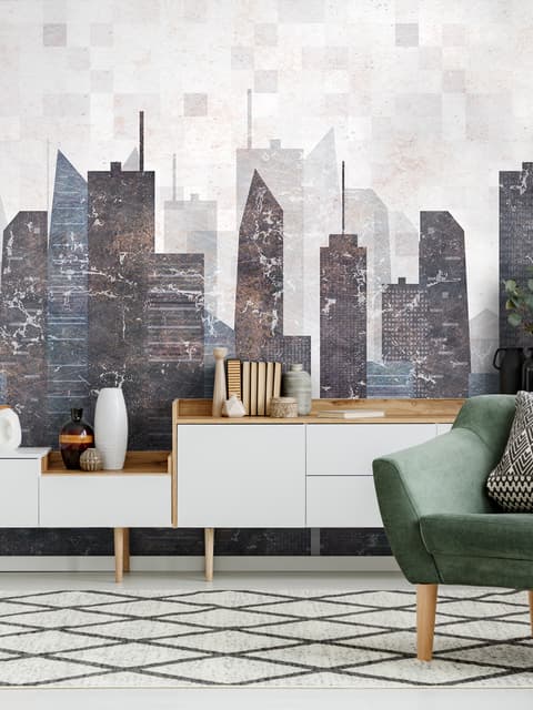 Vintage Geometric City Wallpaper Mural