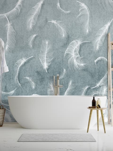 Vintage White Feather Pattern Wallpaper Mural