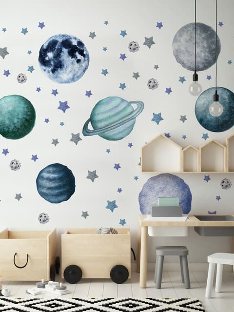 Watercolor Planets and Stars Wall Decal Sticker