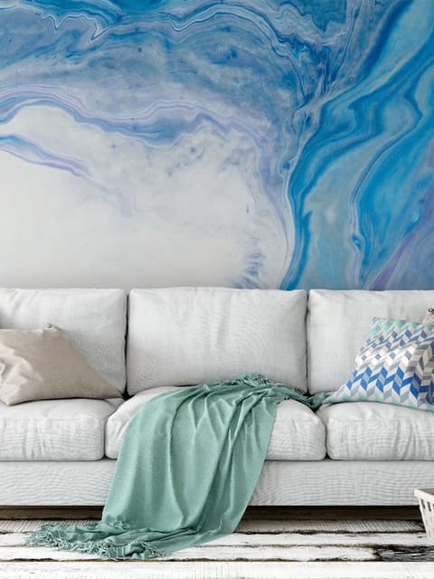 Abstract Turquoise Wave Pattern Wallpaper Mural