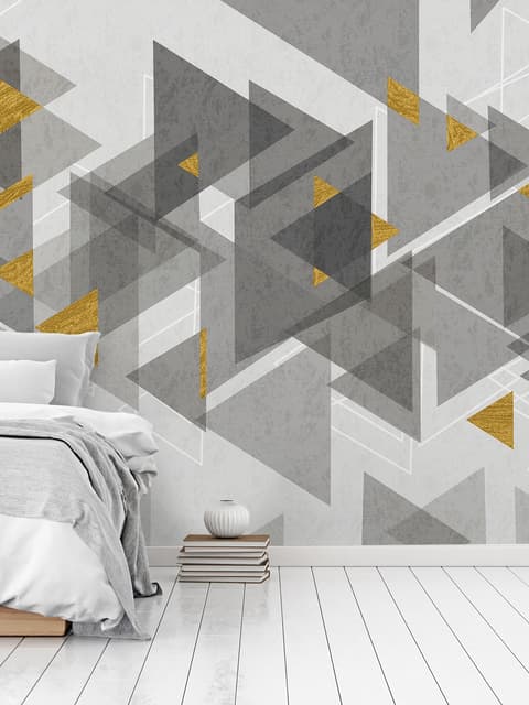 Watercolor Yellow Gray Triangle Geometric Wallpaper Mural
