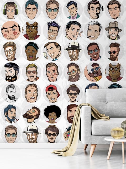 Papier peint panoramique visages hommes pop art