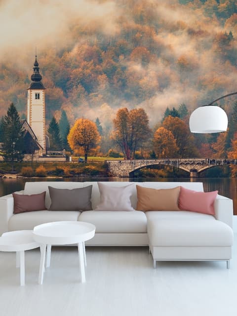 Sunset in Mountain Forest Nature Wallpaper Mural