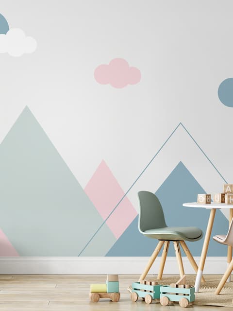 Blue Pink Mountains and Clouds Wallpaper Mural