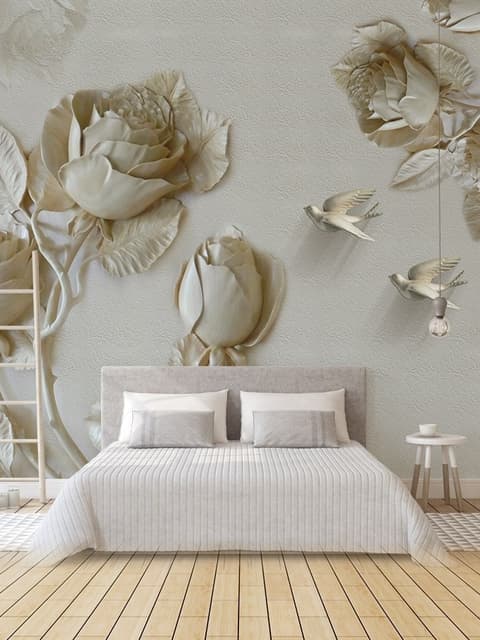 3D Embossed Look Rose Sculpture Wallpaper Mural