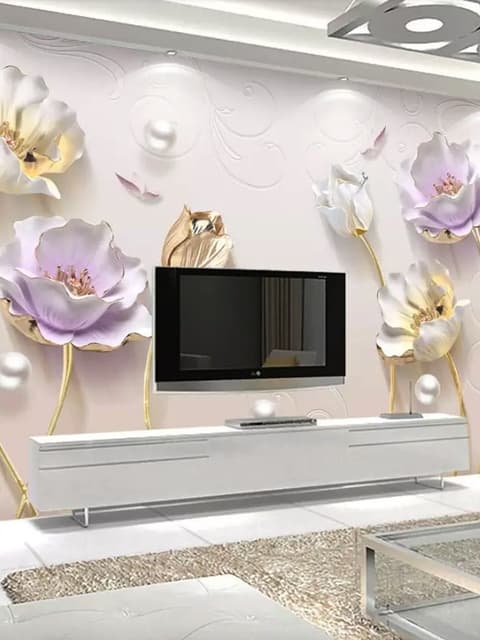 Papier peint panoramique floral de tulipes, aspect gaufré 3D