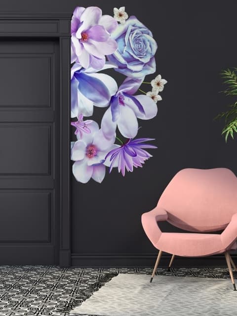 3D Floral Purple Daisy Lily Orchid Flower Bouqets Wall Decal Sticker