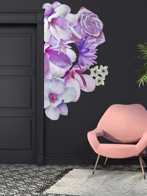3D Floral Pink Lily Orchid Rose Bouqets Wall Decal Sticker