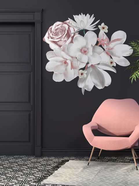 3D Floral White Daisy Lily Orchid Flower Bouqets Wall Decal Sticker