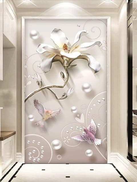 3D Look Florals with Pearls Lux Flowers Wallpaper Mural