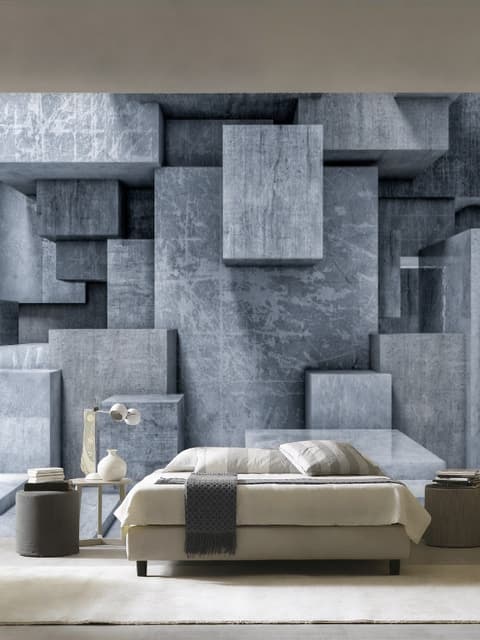 3D Look Concrete Style Gray Abstract Cubes Wallpaper Mural