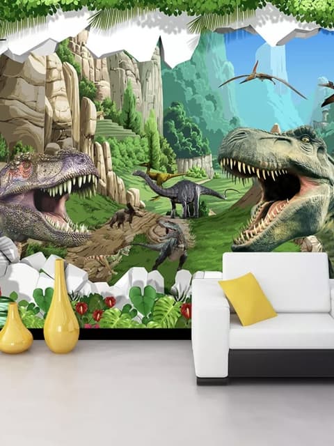 3D Look Dragons and Dinosaurs Wallpaper Mural