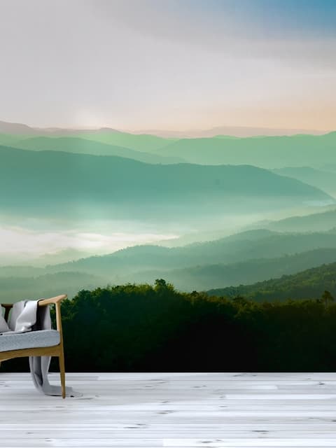 Misty Mountain Green Forest Scenic Wallpaper Mural