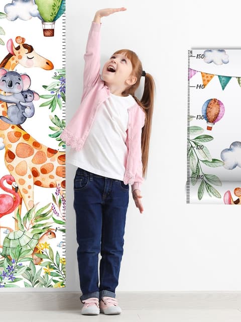 Tableau des tailles pour enfants avec animaux tropicaux Stickers muraux
