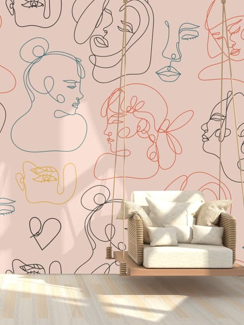 Abstract Pink Faces Wallpaper Mural