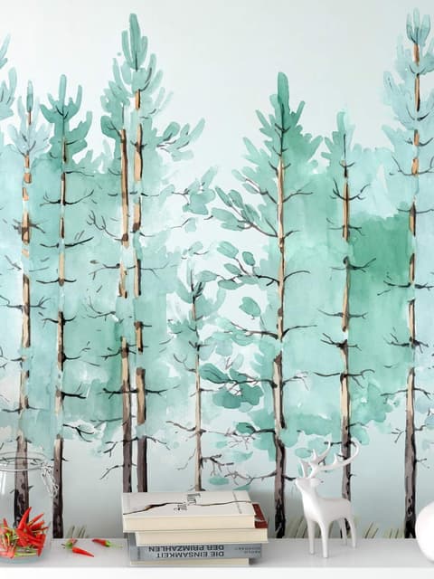 Pine Tree Painting Wallpaper Mural