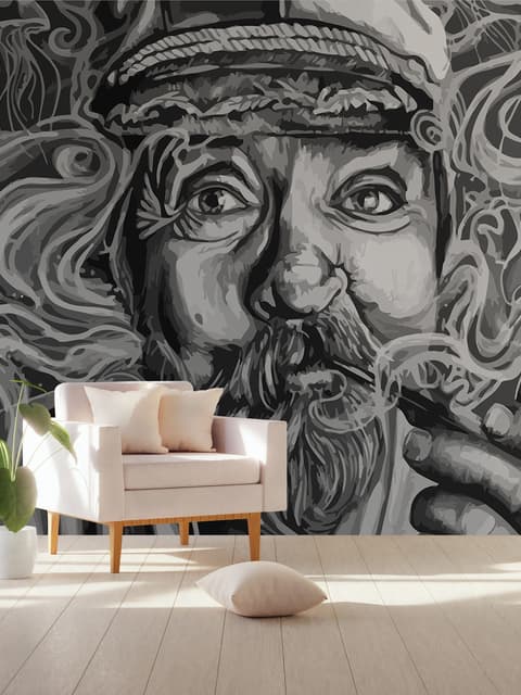 Grayscale Smoker Man Wallpaper Mural