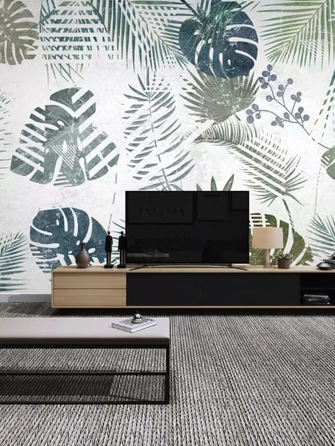 Papier peint panoramique rétro à motif de feuilles tropicales