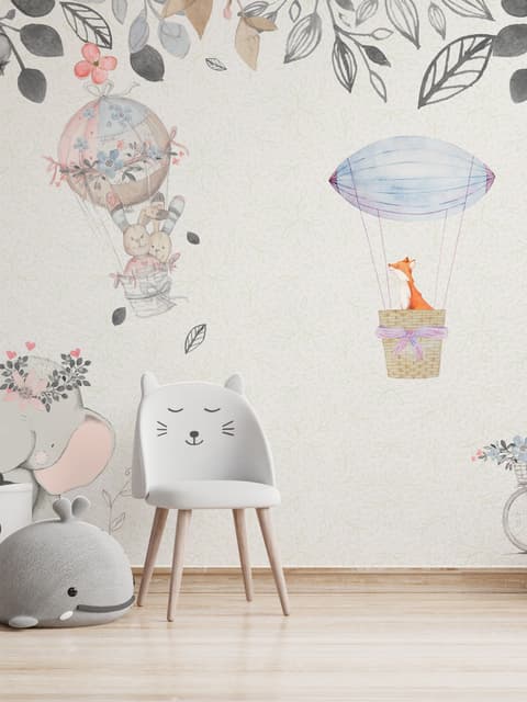 Baby-Elefant mit Heißluftballons Fototapete