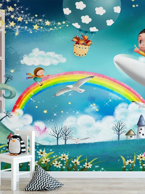 Papier peint monstres de dessin animé et de montgolfière