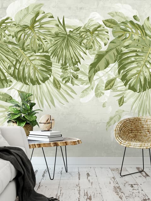 Watercolor Tropical Leaves Wallpaper Mural
