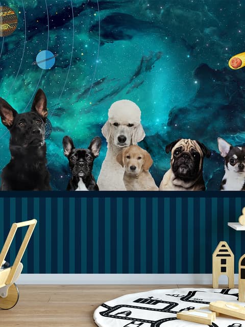 Papier peint panoramique chiens dans l'espace