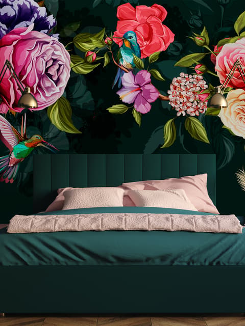 Dunkle bunte Blumen Fototapete