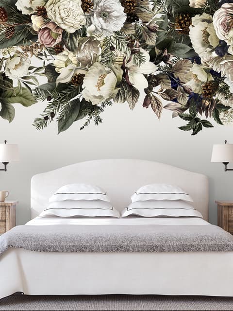 Retro Dark White Flowers Wallpaper Mural