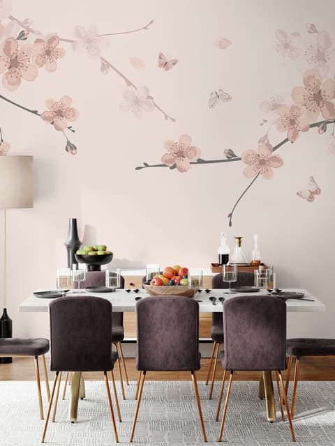 Plum Floral Art Wallpaper Mural