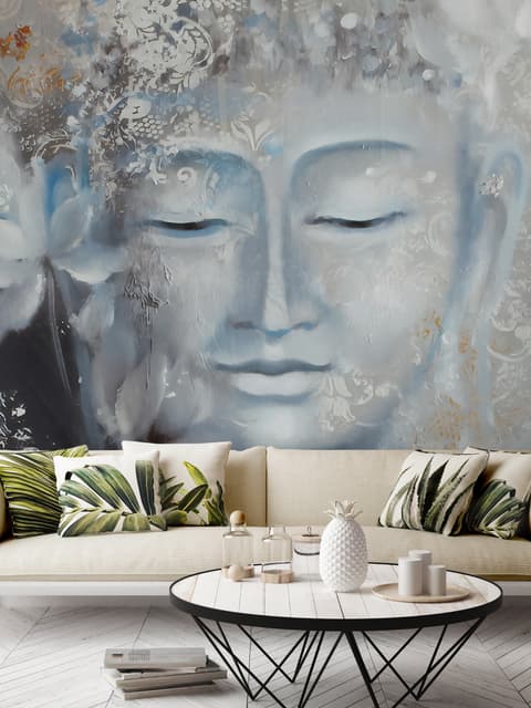 Papier peint art floral bouddha vintage avec lotus