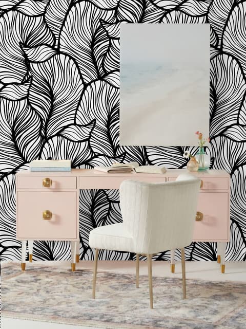 Golden Look Stylish Leaf  Line Art Wallpaper Mural