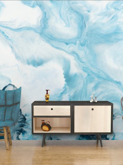 Acrylic Painting Fresh Blue Waves Wallpaper Mural