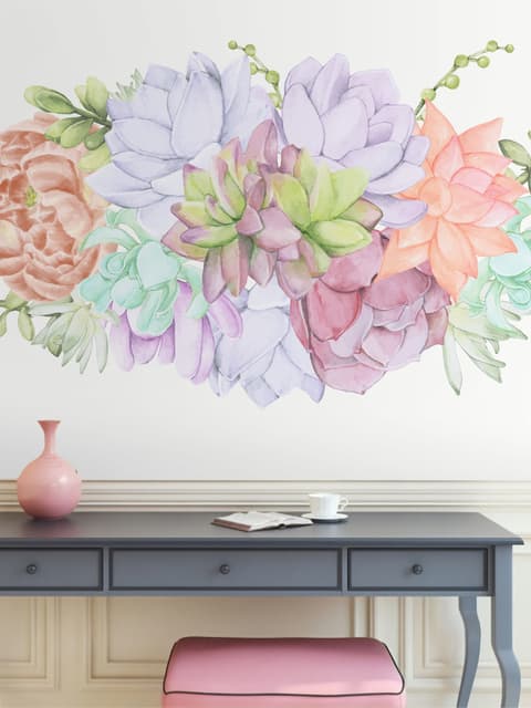 Aquarell Weiche Echeveria Kaktus Blumen Wandtattoo