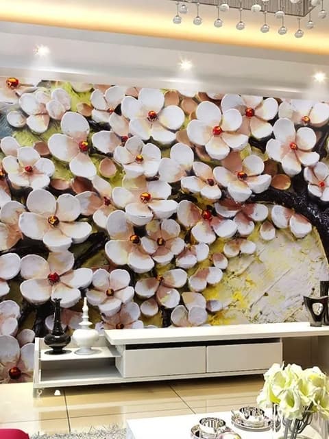 Papier peint panoramique cerisiers en fleurs à la peinture à l'huile