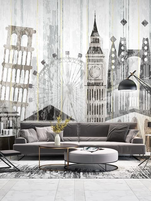 Watercolor City Famous Place Wallpaper Mural