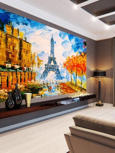 Oil Painting Eiffel Tower Landscape Wallpaper Mural