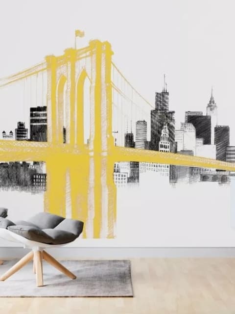 Watercolor City with Brooklyn Bridge Wallpaper Mural