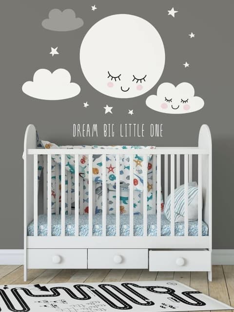 Blanc Mignon Fullmoon avec nuages Stickers muraux Sticker
