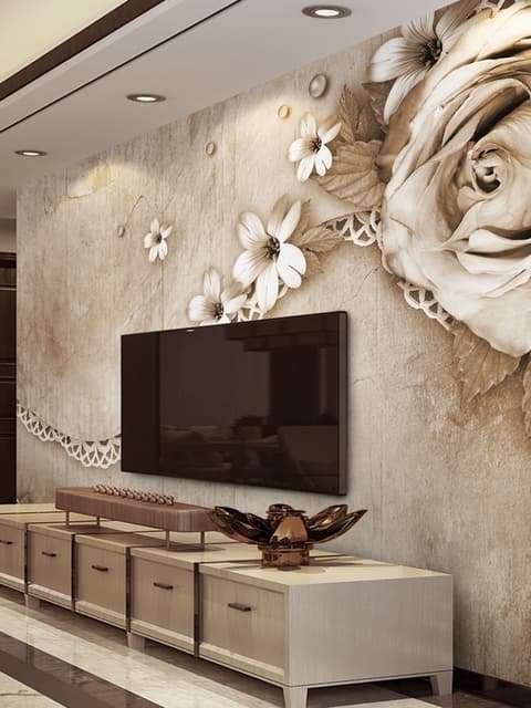 Dark Rose and Daisy Floral Wallpaper Mural