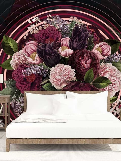 Circle Dark Floral Wallpaper Mural