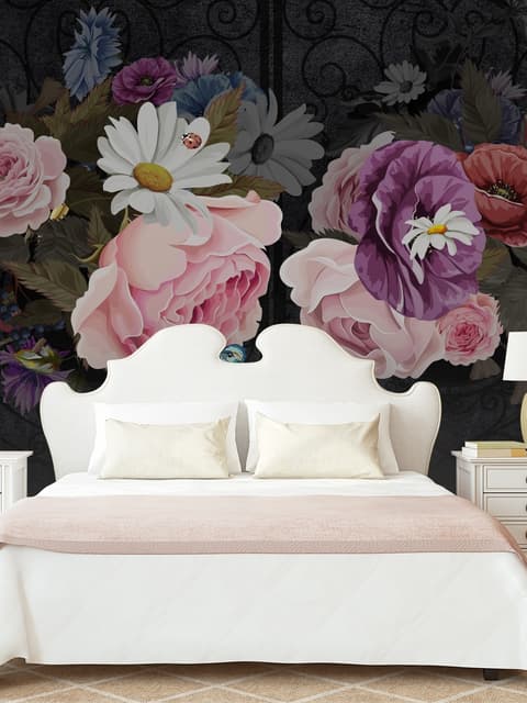 Dark Floral with Colorful Peony Wallpaper Mural