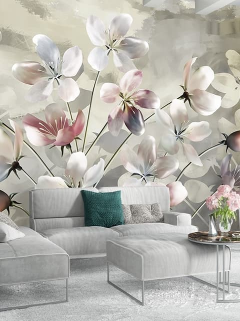 Papier peint panoramique floral pastel à l'huile