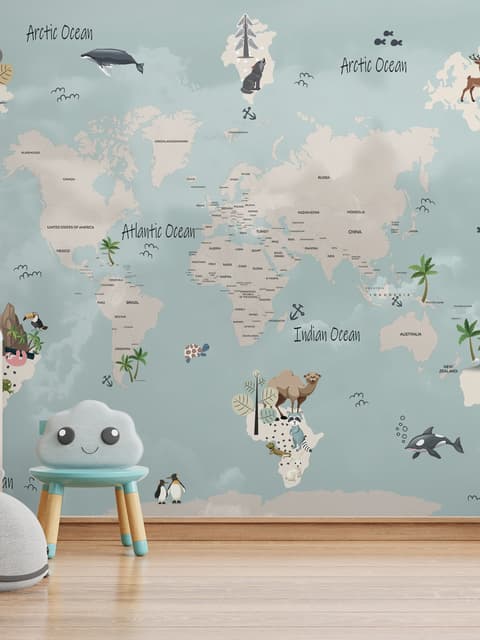 Papier peint panoramique de la carte du monde pour les enfants