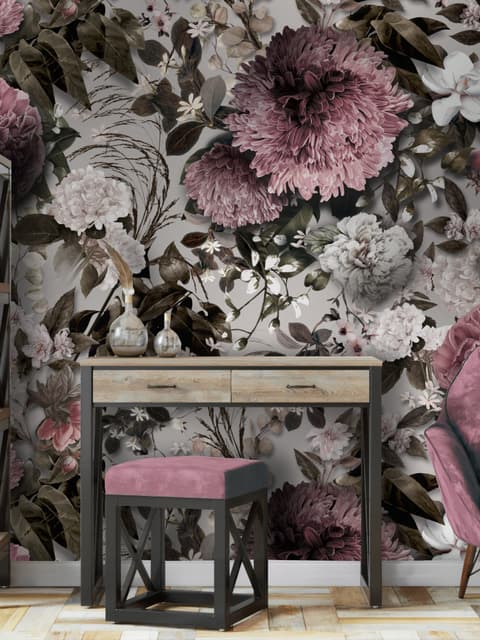 Vintage Floral with Pink Chrysanthemum Wallpaper Mural